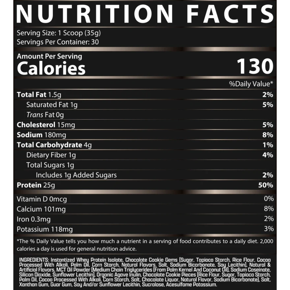 Nutrex Research, IsoFit, 1kg, 30 Servings Cookies & Cream — Nutrition Facts panel / جدول القيم الغذائية