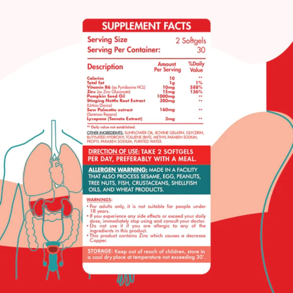 Organic Nation, Prostate Kit, 60 Capsules, 30 Servings nutrition facts — Nutrition Facts panel / جدول القيم الغذائية