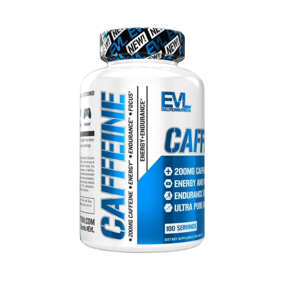 EVL, Caffeine, 100 Tablets, 100 Servings — Back panel / الوجه الخلفي بالمكونات