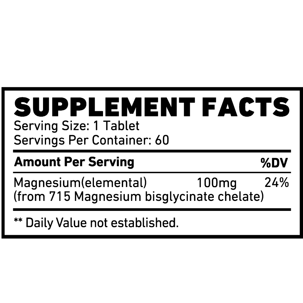 Skeleton Nutrition, Magnesium Glycinate, 60 Coated Tablets, 60 Servings, Nutrition facts — Nutrition Facts panel / جدول القيم الغذائية