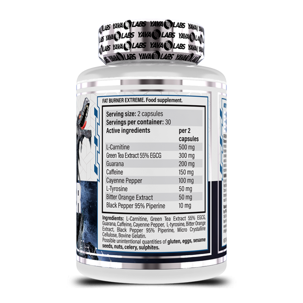 Yava Labs, Fat Burner Extreme, 60 Capsules, 30 Servings — Back panel / الوجه الخلفي بالمكونات