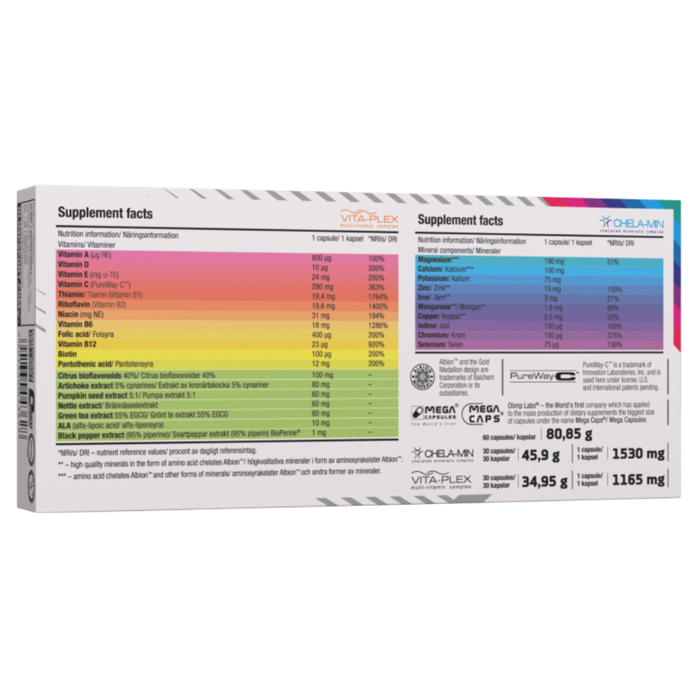 Olimp, Vita-Min Multiple Sport, 60 Capsules, 60 Servings — Back panel / الوجه الخلفي بالمكونات