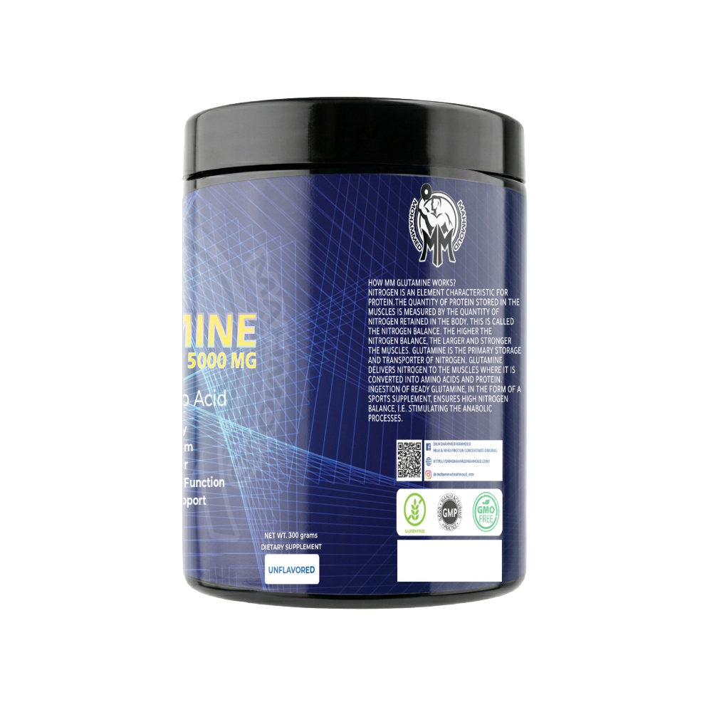 DR.Mohamed Mahmoud, Glutamine, 300g, 60 Servings back 2 — Back label view / الوجه الخلفي